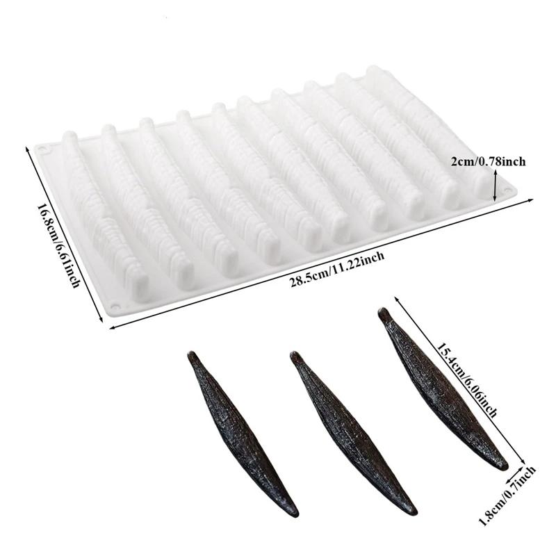 

Vanilla Pod Design Silicone Chocolate Mould 10-Cell Baking Mold Kitchen Bakeware Dessert Tools Food Grade Silicone Cake Mold белый