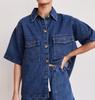 2025 Spring/Summer Women's Retro Casual Denim Short-Sleeve Shirt and Shorts Set