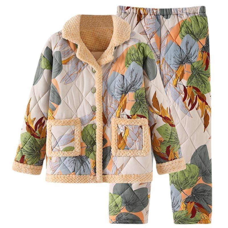 Нові жіночі піжами осінь-зима Теплий одяг з бавовняною підкладкою Тришаровий бавовняний одяг для сну Великий розмір Домашній одяг