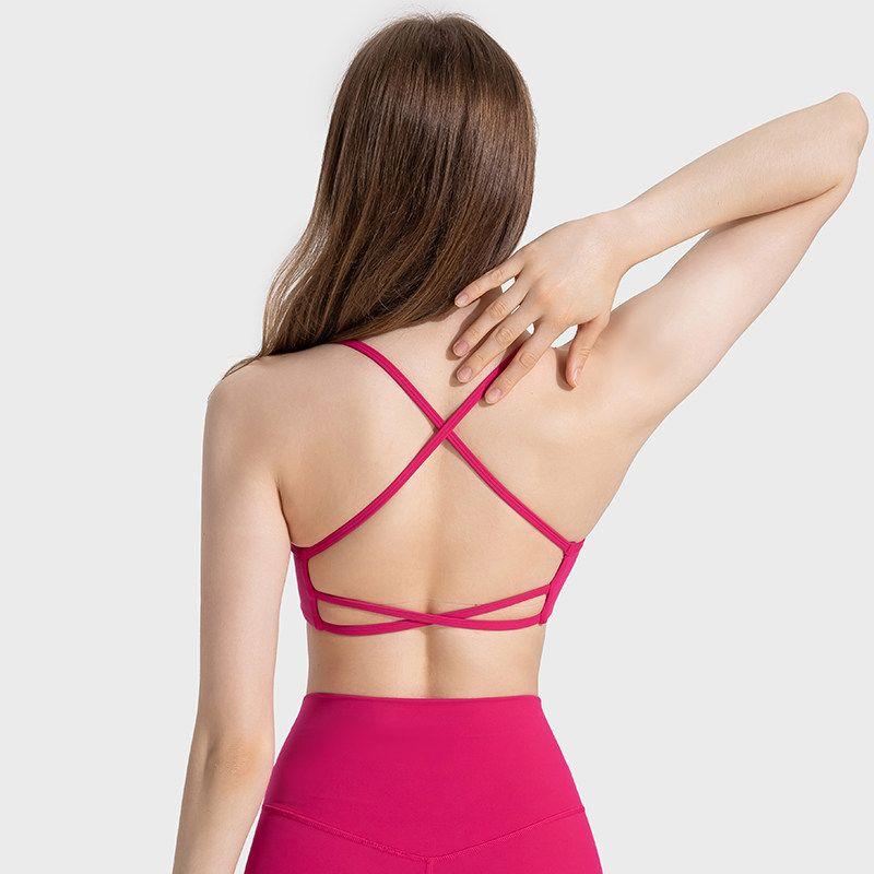 European and American Spaghetti Strap Yoga Vest Fixed Cup Sexy Cross Beauty Back Sports Bra Iron Back Training Fitness Underwear