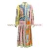 Spring Abstract Artist High Collar Lantern Sleeve Dress for Women