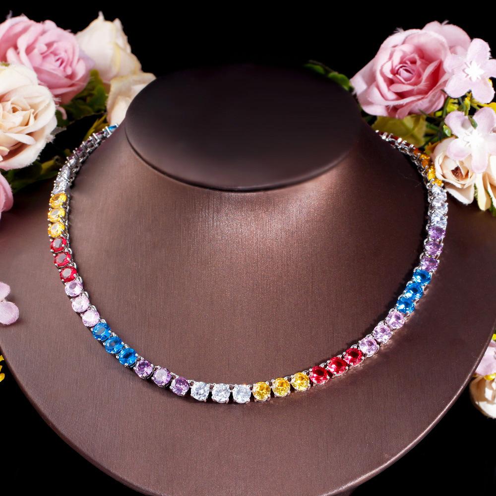 Rainbow Full Diamond Zircon Necklace Trendy Creative Hip Hop Necklace Jewelry