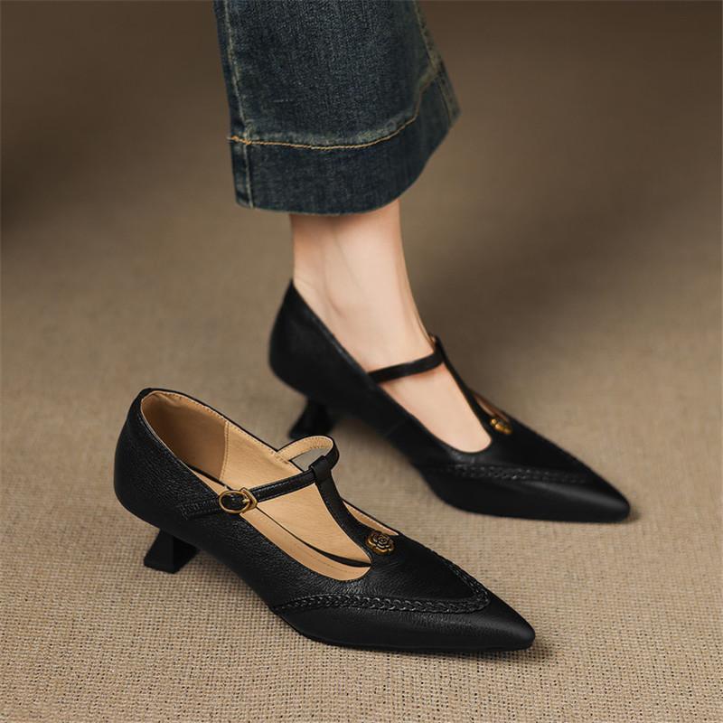 Fashion New Spring/summer Genuine Leather Women Shoes Pointed Toe Shoes for Women Fashion Retro Mary Jane Shoes High Heels Women Pumps
