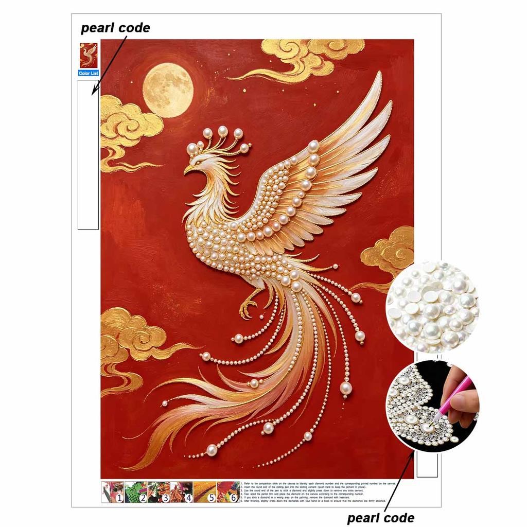 DIY Pearl Diamond Art Painting Kits for Adult and Beginners, Majestic Phoenix Sparkling Painting Craft Home Wall Decor Handmade Gift