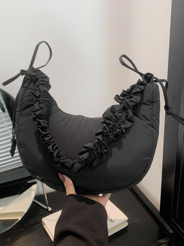 Borsa a Spalla in Nylon 'Cloud' con Design Pieghettato per Uso Quotidiano