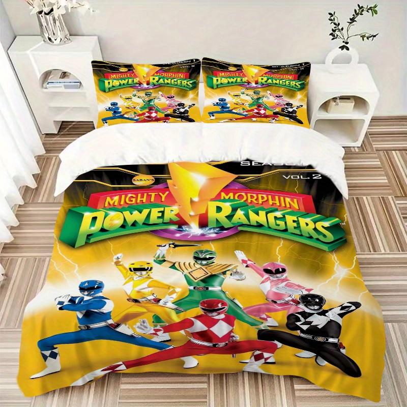 Juego de Ropa de Cama de 3 Piezas Mighty Morphin Power Rangers - 1 Funda de Edredón Suave + 2 Fundas de Almohada, Adecuado para Todas las Estaciones.F040
