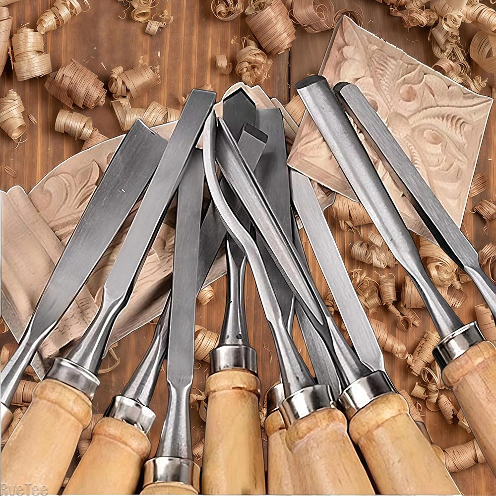 Set di 12 scalpelli per intaglio su legno, Set di attrezzi per lavorazione del legno con custodia, Kit completo di coltello e sgorbia per progetti di intaglio Costruzione An