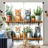 2PCS Digital Printed Curtains, Cat In Flower Pot Cute Kitty Botanical, Window Treatments for Living Room Bedroom Home Decoration