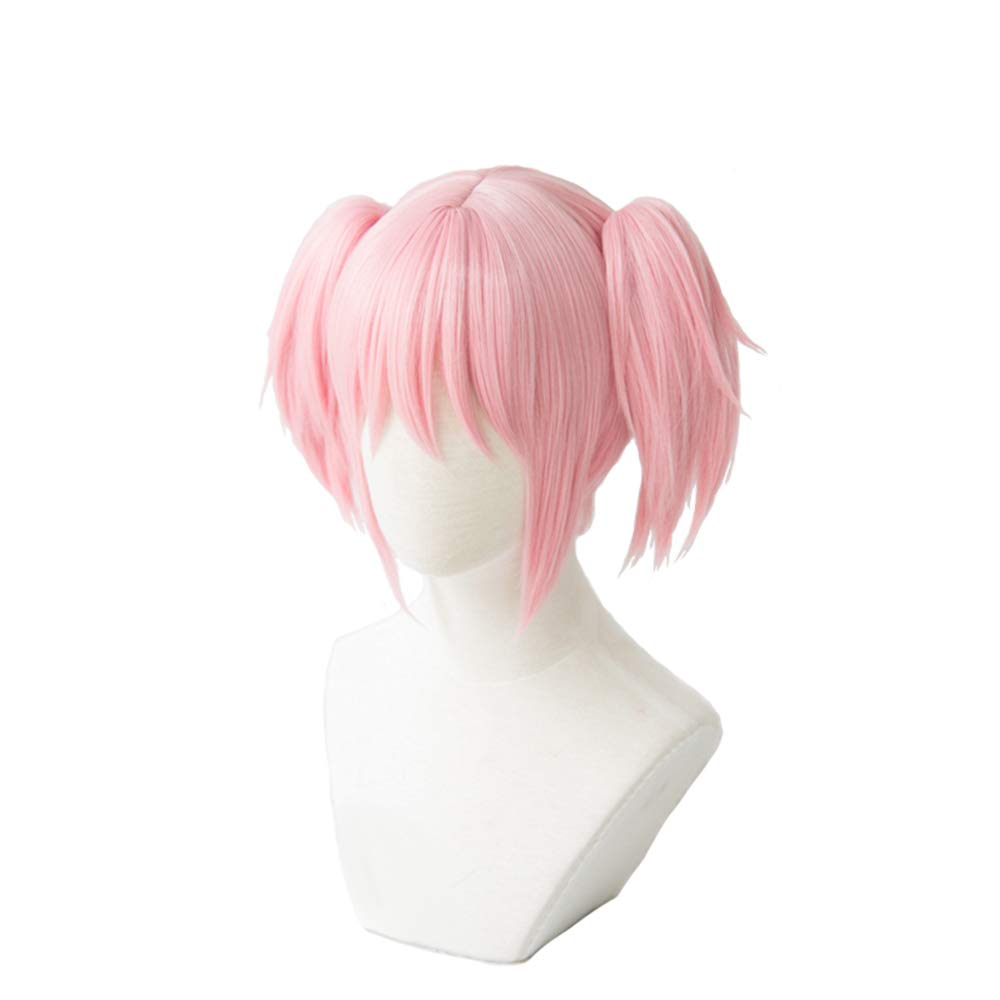 Heat-resistant Pink Cosplay Wig with Bun, Short Hair, Costume Wig + 3 Bonus Items: Dedicated Net, Hairpins, and Memo Pad