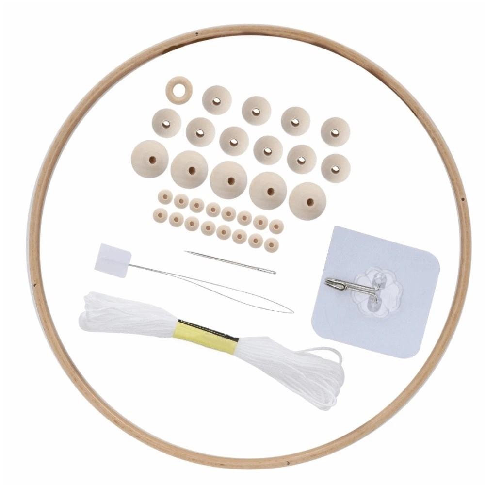 

Round Wood Beads DIY Wind Chimes Kit Versatile Handmade Wooden Mobile Kit Wooden Frame Handmade Decorative Pendant Room Decor