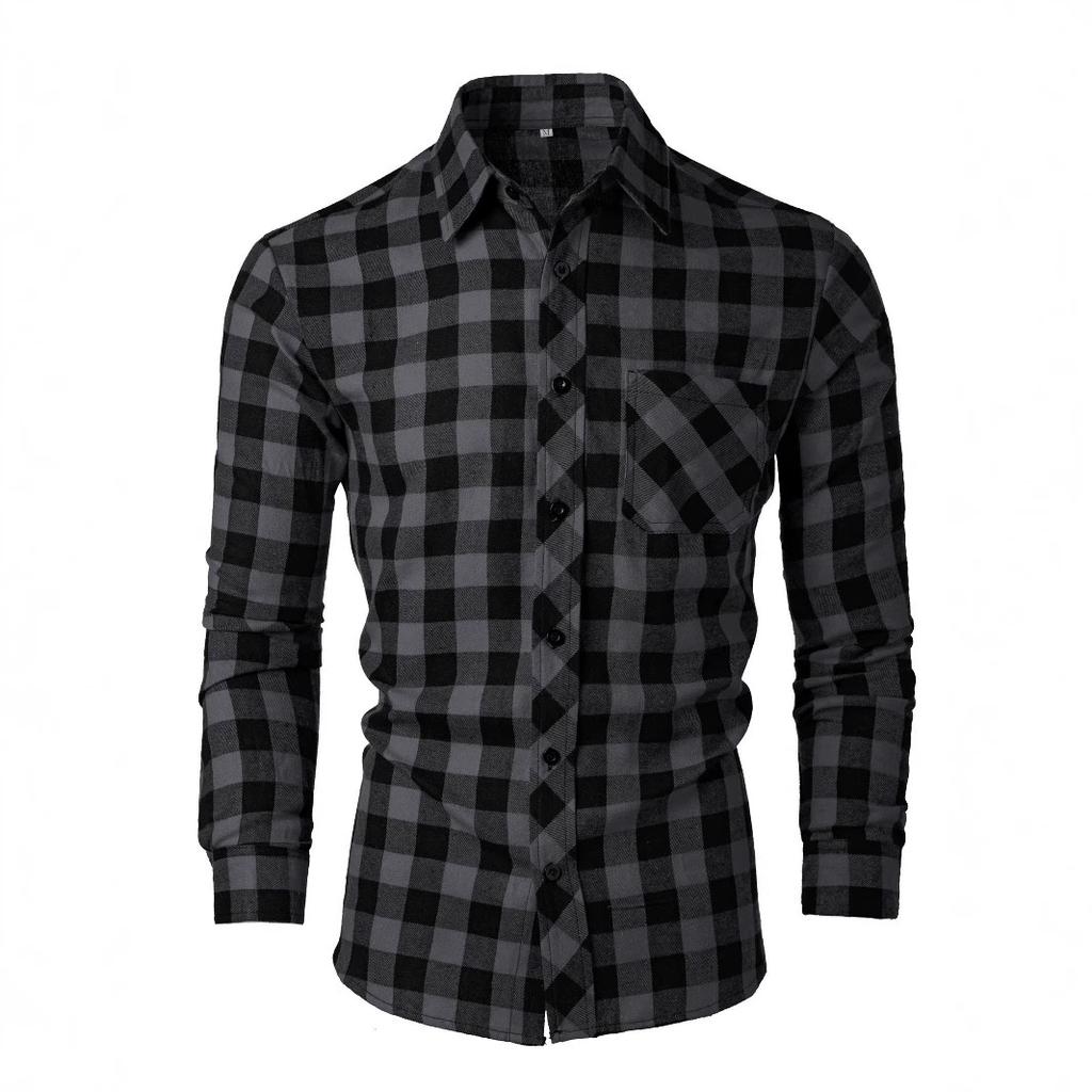 Spring and Autumn Men's Basic Checkered Men's Slim Fit Casual Shirt Men's Long Sleeved Jacket Cardigan