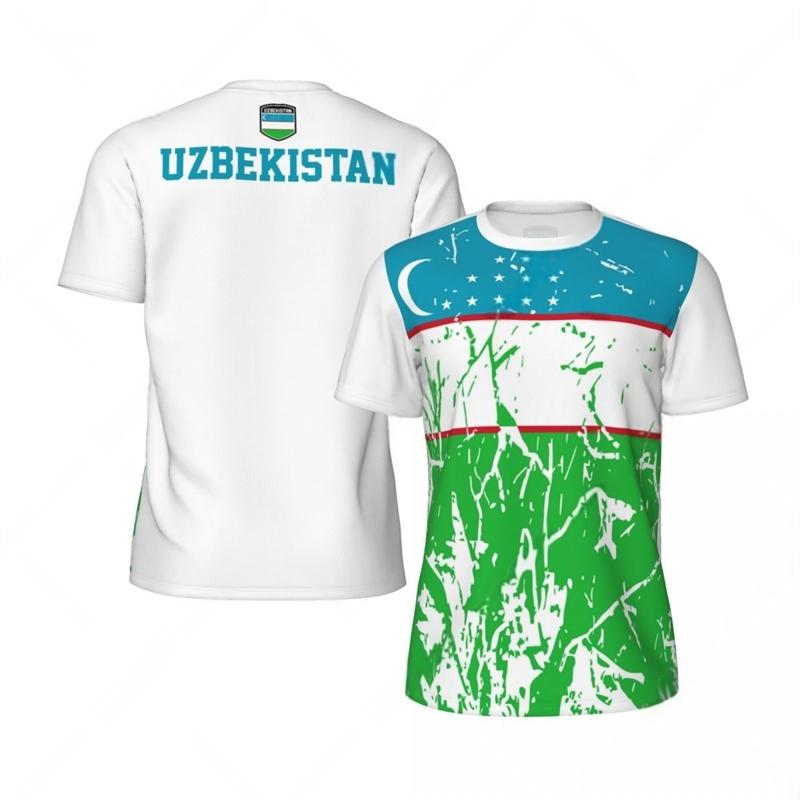 MDHAO xin nan zhuang  3D txu Mode Oezbekistan Vlag Grafische Voetbal T-shirts Zomer Trend 3D Nationaal Embleem Geprinte T-shirts Los Ademend Sport T-shirts 5XL