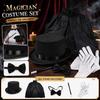 Halloween Magician Costume Set with Cape Hat Tie Gloves and Wand, 171902A