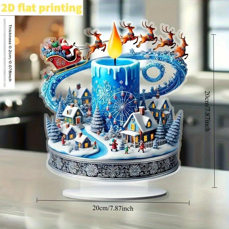 2D Flat Acrylic Candle Carousel with Snow Decoration, Indoor and Outdoor Decoration - No Battery/electricity Required, Free Day Decoration