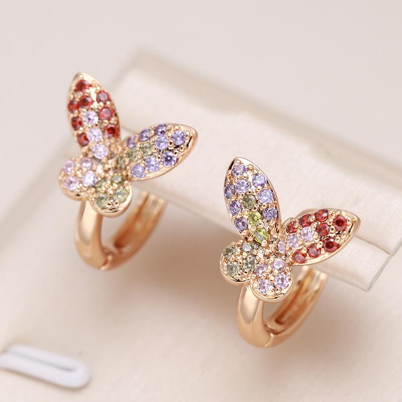 Luxury Fine Butterfly Drop Earrings Women Unusual  Rose Gold Color Natural Zircon Earrings Creative Daily Jewelry