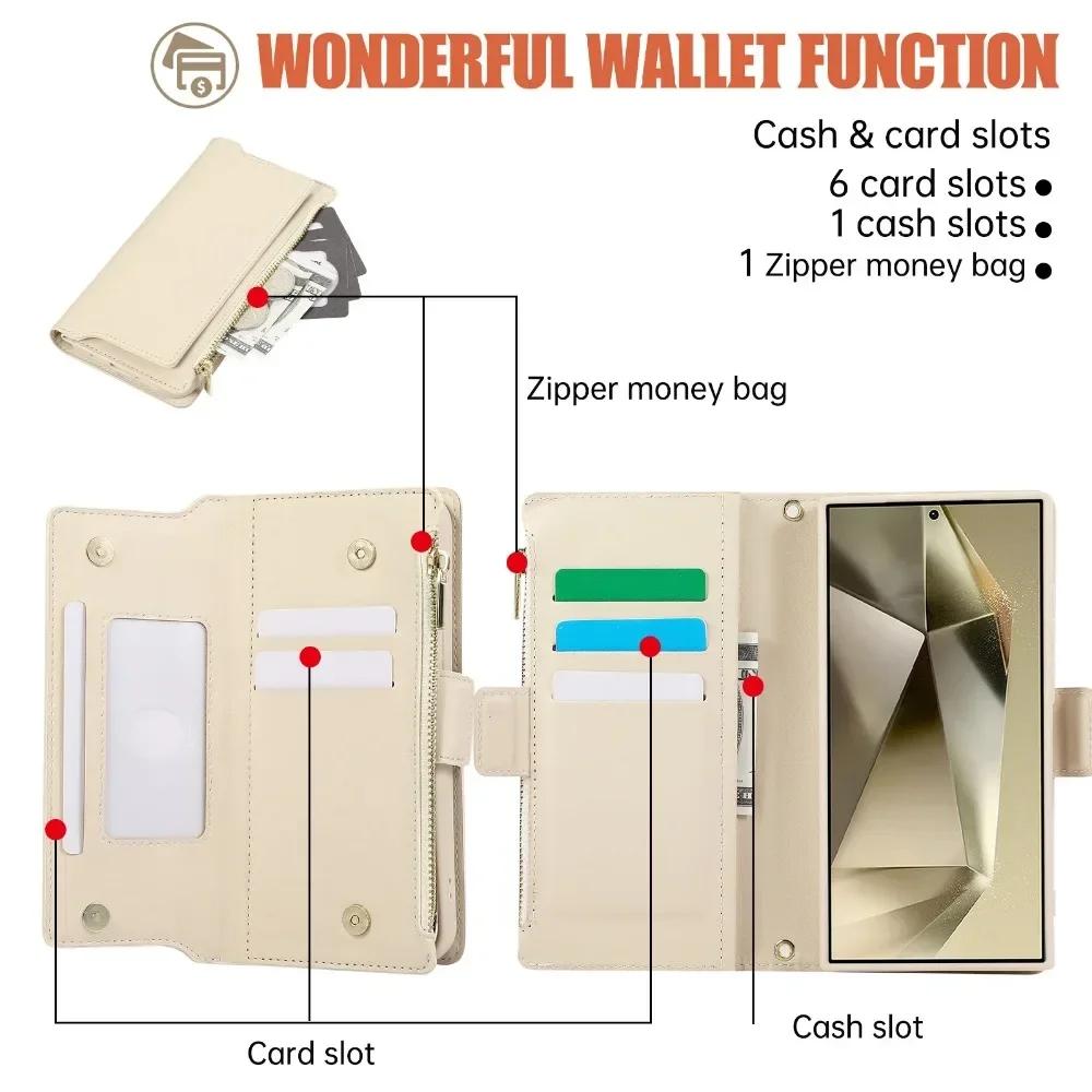 Abnehmbare Brieftasche mit Kartenhalter, Handyhülle für Samsung Galaxy S25, S24 Ultra, S23, S21 FE, S22 Plus, A55, A15, Crossbody-Handgelenkschlaufe