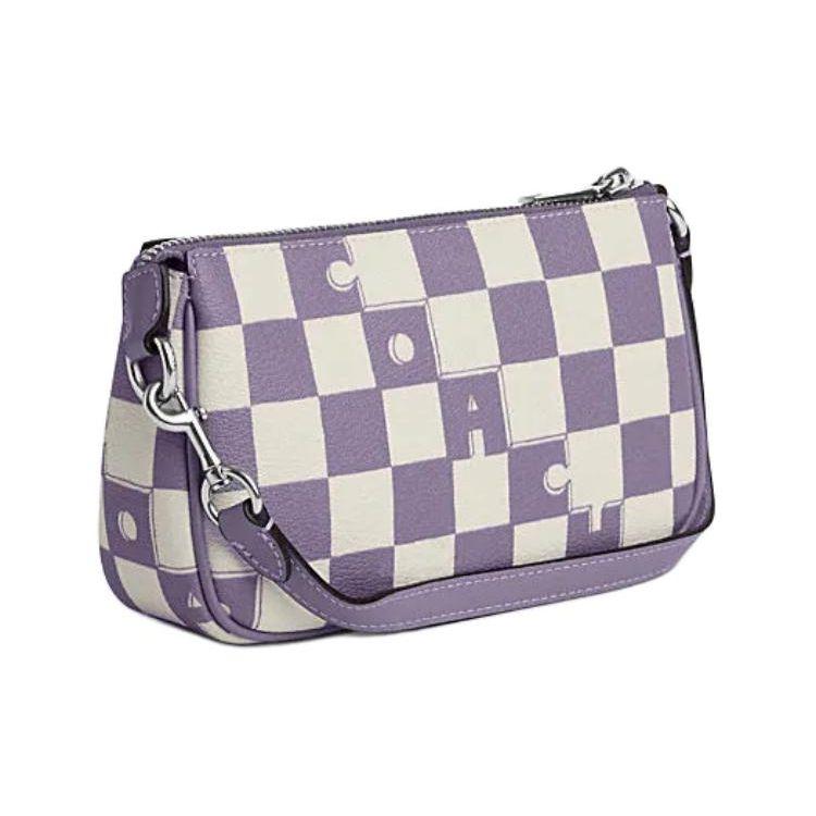 Coach Nolita 19 Checkered Print Faux Leather Shoulder Bag Women bags Light-Violet Chalk-White CR394-SVWPB