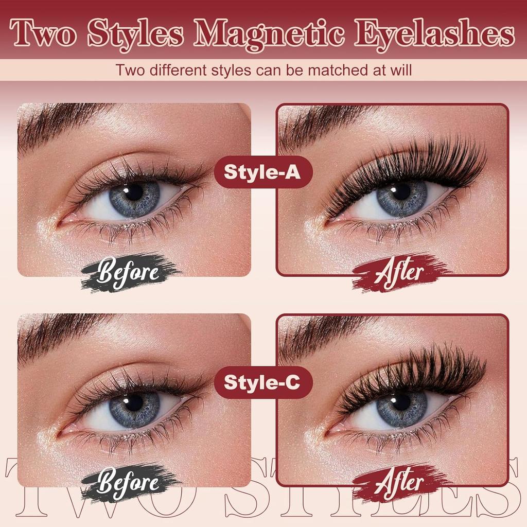 lace Magnetic Eyelashes with Applicator 2 Pairs Magnetic Eyelashes No Glue Needed Reusable Magnet Lashes Natural Look Easy to Wear