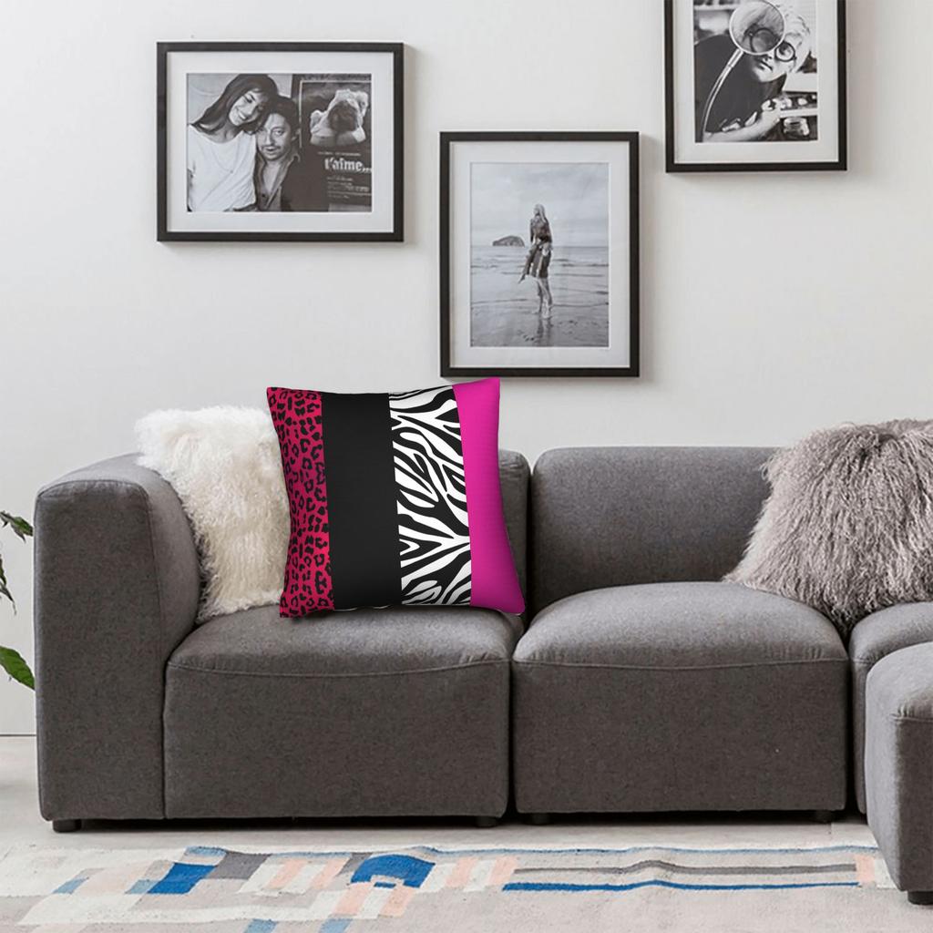 Federa per Cuscino Rosa Shocking Strisce Animalier Zebra e Leopardo Federe Moderne per Cuscini per Divano del Soggiorno