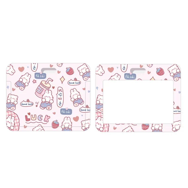 Horizontal Cute Cartoon Push Pull Card Covers Bus Card Sleeve Game Cards Case Credit Card Holder Lanyard Work Permit Holder