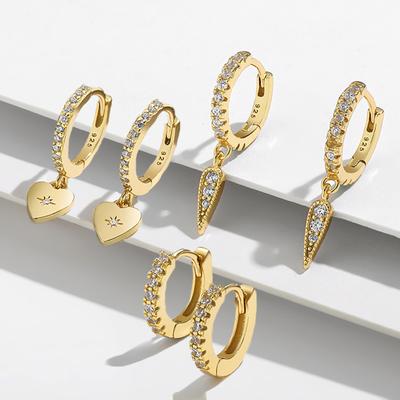 Gold Plated Small Circle Huggie Hoop Earrings for Women Tiny CZ Zircon Crystal Heart Earrings Wedding Zircon 2022 New Trend