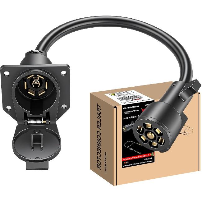 7-Way Trailer Extension Cord Wire Cable, 1 Feet 7 Way Trailer Extension Cable, Wiring Harness 7 Prong Tow Wiring Connector Cord 7 Blade Trailer