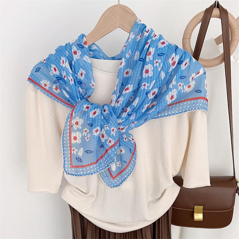 Lovely Polka Floral Lace Chain Square Viscose Shawl Scarf Lady High Quality Wrap Beach Cover Stole Bufandas Muslim Hijab 85*85Cm