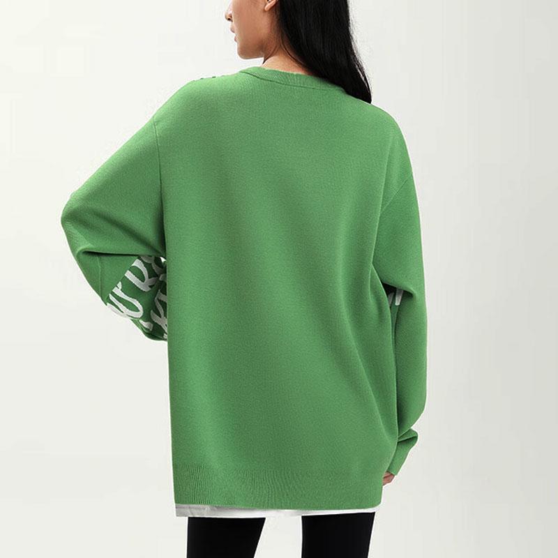 Anta Lucky You Skateboard Letter Print Round Neck Casual Pullover Long Sleeve Knit Sweater Unisex Sweater Starry-Green Paper-White 172348703S-3