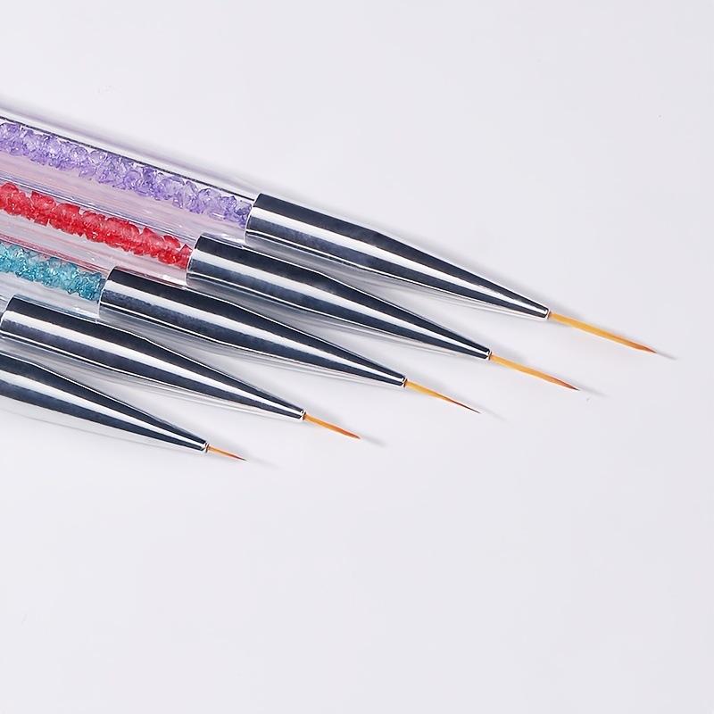 5pcs 2 In 1 Dual-Ended Nail Art Liner Brushes With Crystal Handle Professional UV Gel Dotting Painting Drawing Pen DIY Tools
