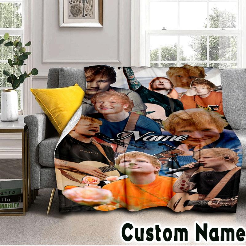 Custom Name Ed Sheeran music Throws Blanket Flannel Blankets for Couch Bed Gifts for Men Women Picnic blanket Christmas fan gifts