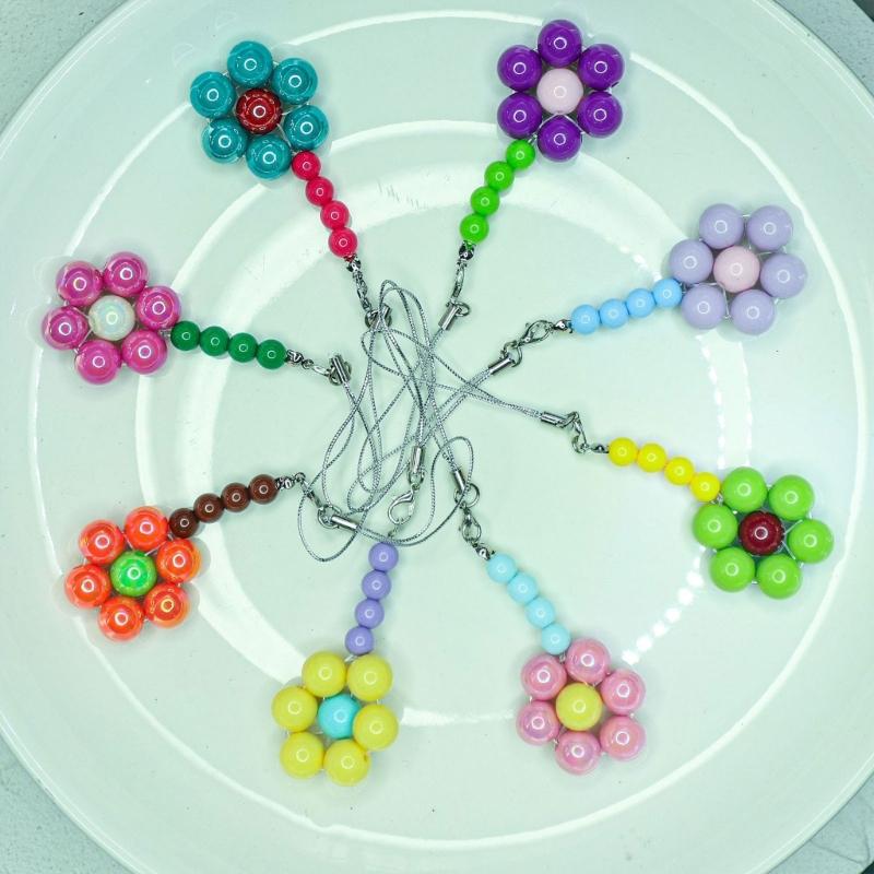 Sweet Phone Chain Strap Lanyard Colorful Bead Flower Pendant Phone Charm Hangings Decoration Cute Phone Accessories