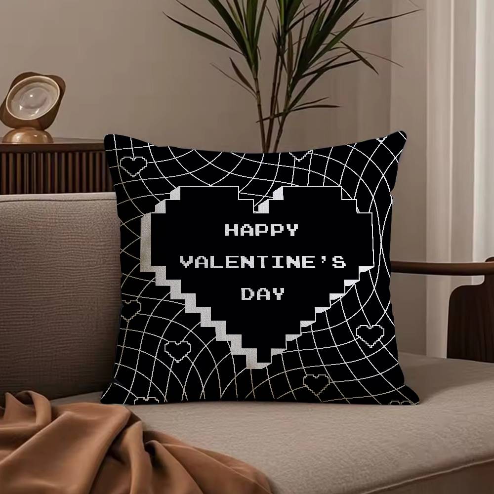 Valentine's Day Stickers X Pillow Case Anti-dustmite Pillowcase Invisible Zipper Silky Short Plush Sofa Cushion Cover