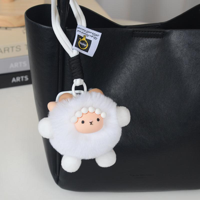 Plush Sheep Fluffy Bag Charm Cute Keychain for Car Keys and Decoration