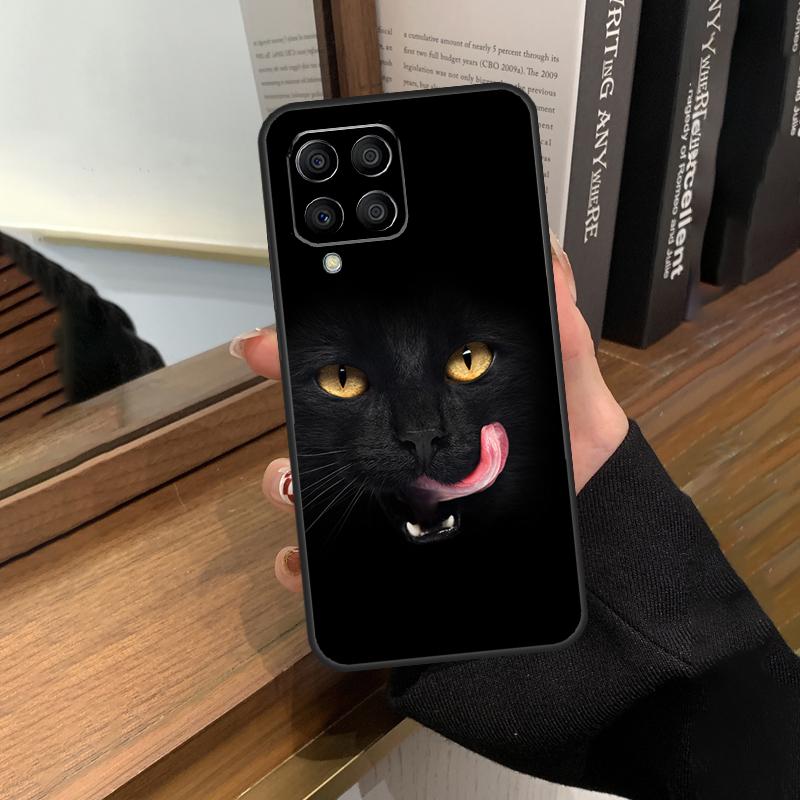 Black Cat Face Kitty Case For Samsung Galaxy M12 M22 M32 M52 M13 M23 M33 M53 M20 M21 M31 M51 M14 M34 M54 M30s