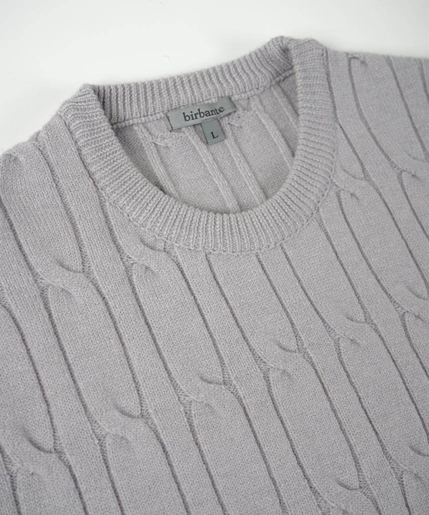 BIRBANTE Soft Washable Cable Round Knit - Heather Grey