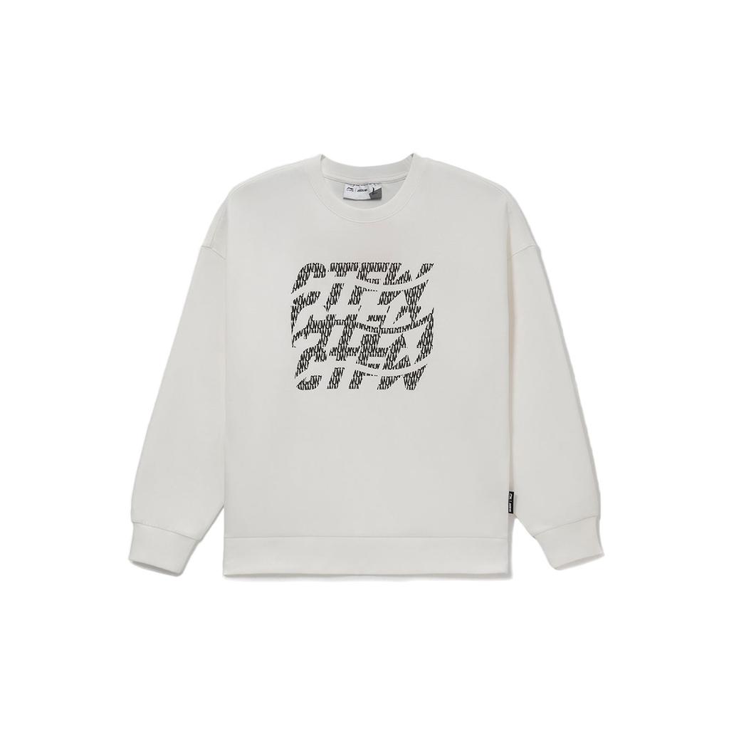 Li-Ning X Jason Wu Fashion Sports Series Letter Print Pullover Sweatshirt Unisex Tops Off-White AWDRH08-1