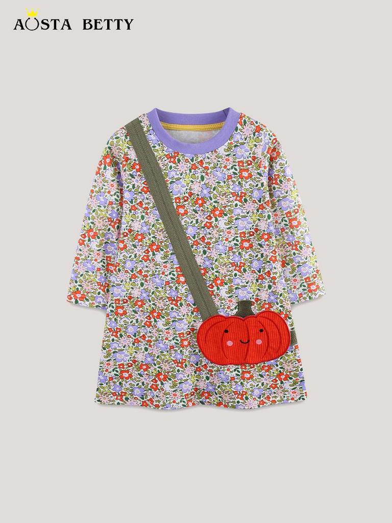 European Style Floral Patchwork Halloween Dress for Girls - Autumn Collection