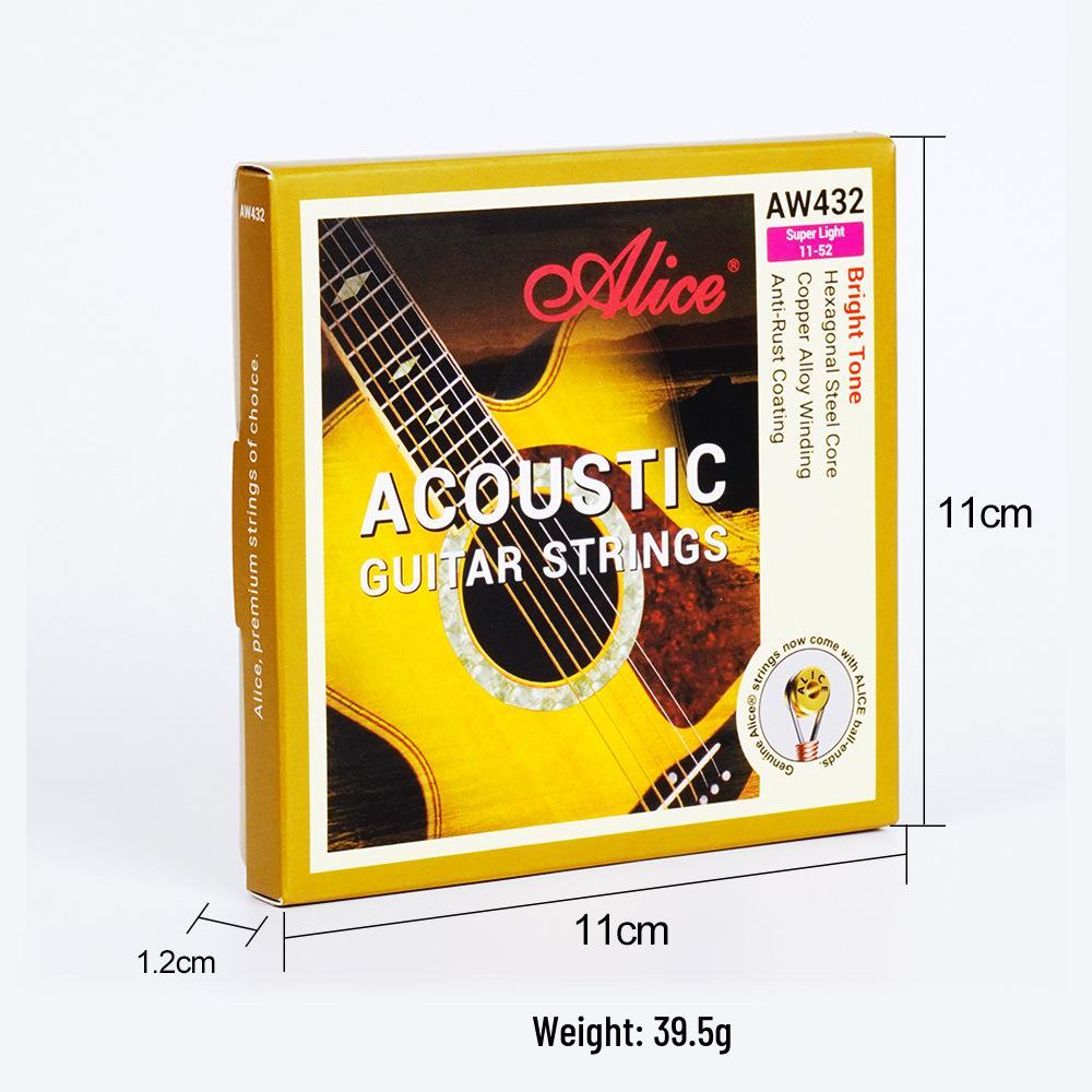 Alice Folk Acoustic Guitar Strings AW436, Phosphor Bronze & Brass, Full Set of 6 Coated Rust-Proof Strings.