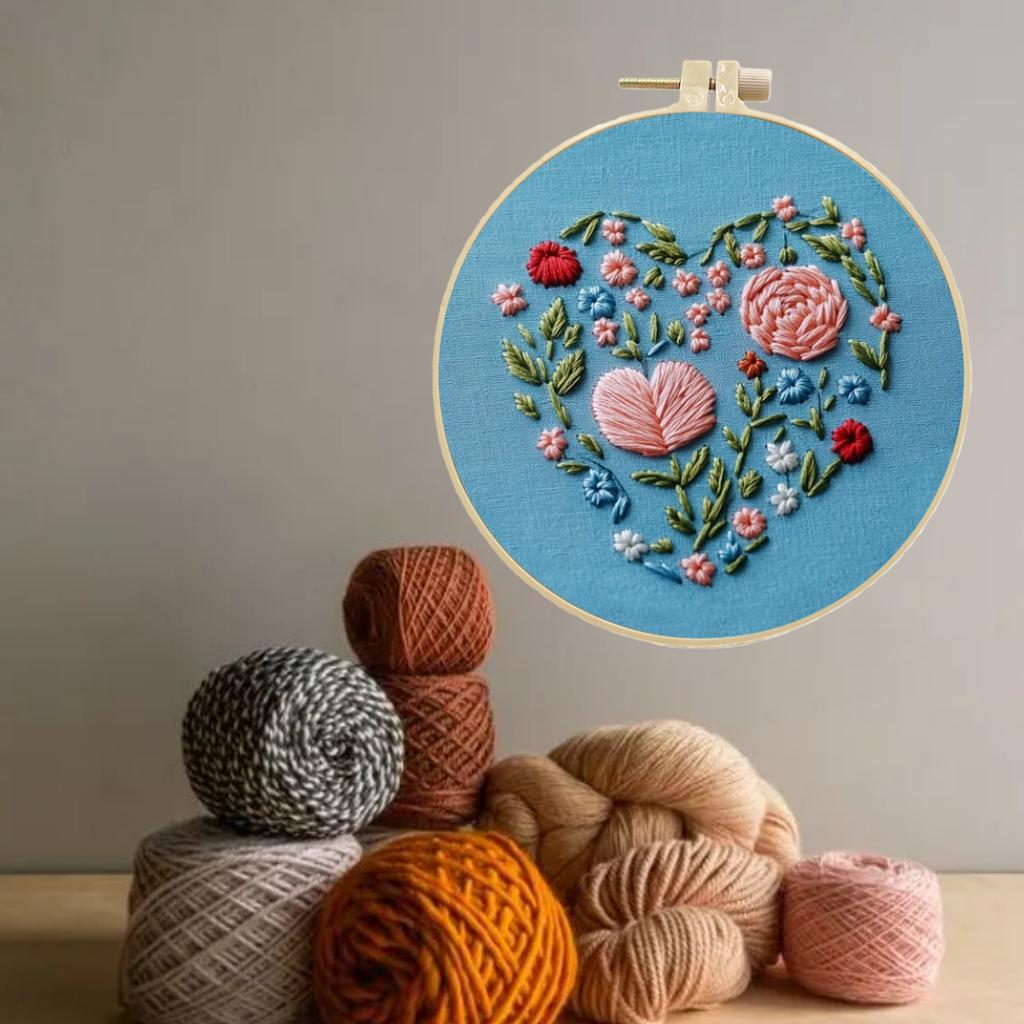 1pc Valentine's Day Blue Embroidery DIY Fabric Craft Set with Tools