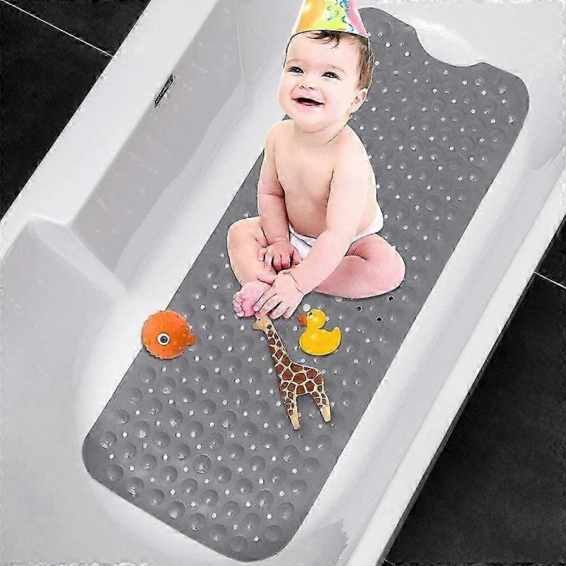 Non-Slip Bath Mat,100 X 40cm,Extra Long Machine Washable,with Suction Cup PVC Material(Grey)
