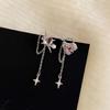 1Pcs Pink Crystal Heart Star Tassel Ear Clip Earrings for Women Vintage Non Piercing Ear Cuff Y2K Jewelry Party Jewelry Gift
