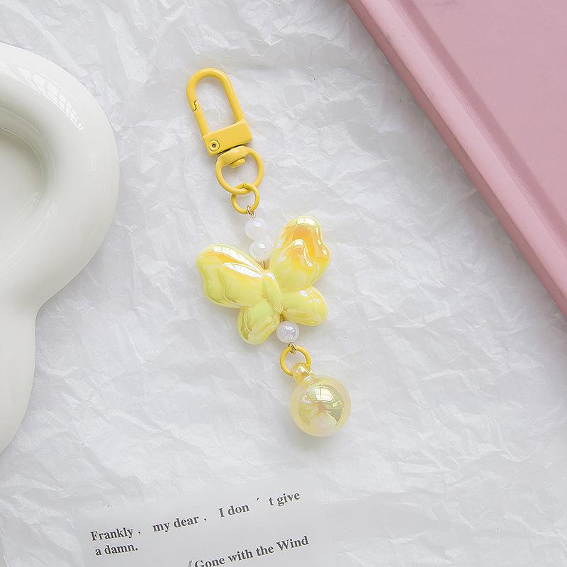 1Pc Cute Laser Acrylic 3D Butterfly Beaded Keychain Women Makeup Bag Pencil Case Backpack Pendant Kawaii DIY Decor Charm Gifts