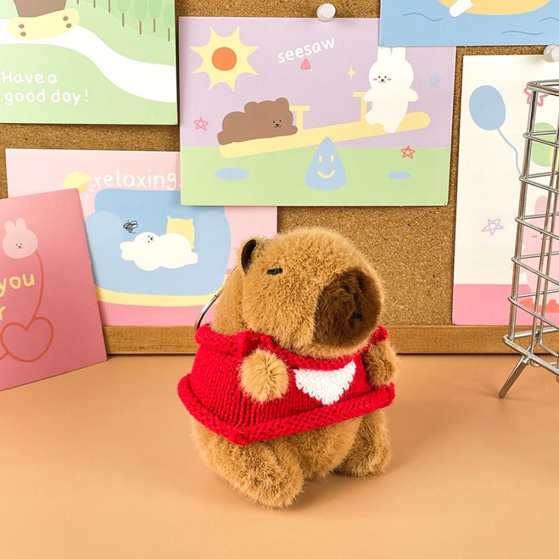 Cute Heart Sweater Capybara Plush Pendant Cartoon Plush Doll Toy Keychain Pendant Creative Backpack Decoration Accessories Gifts