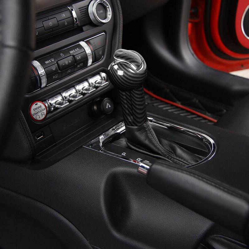 Car Automatic Gear Shift Knob Trim Cover Carbon Fiber Style Stickers For Ford Mustang 2015-2023 ABS Accessories