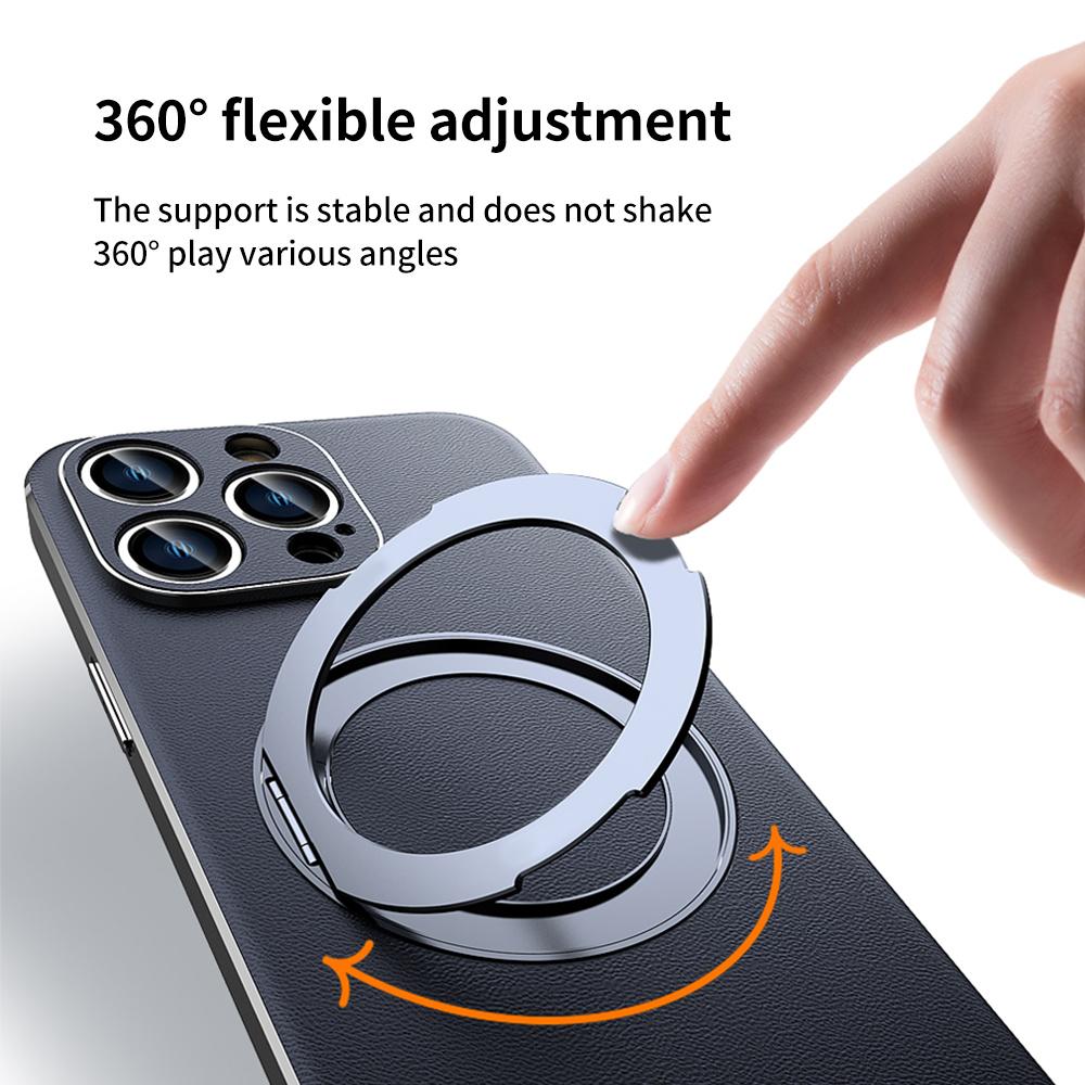 Magnetic Leather for Magsafe Case for IPhone 15 14 Pro Max 13Pro 16 Plus Ring Luxury Lens Protection Holder Phone Back Cover