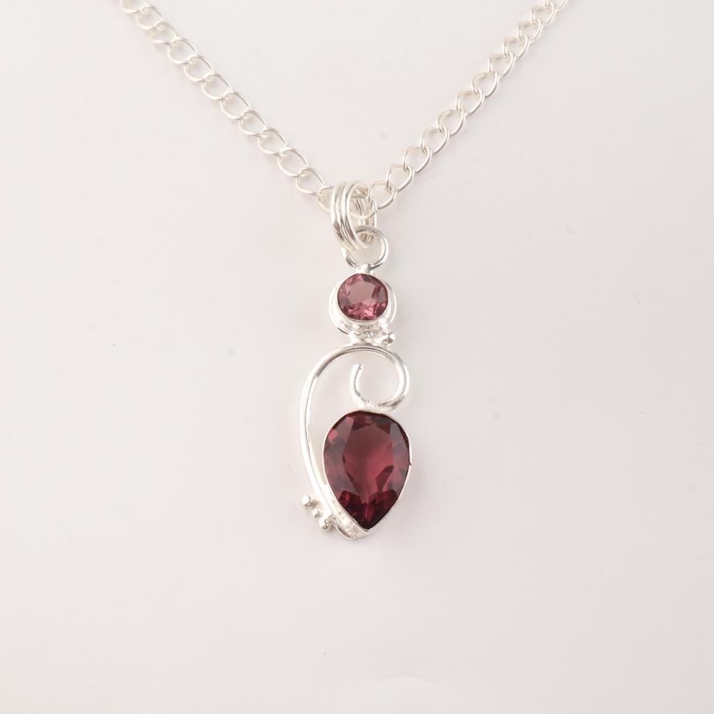 Rhodolite Gemstone 925 Sterling Silver Designer Pendant Handmade Women Jewelry For Wedding PP--31-26