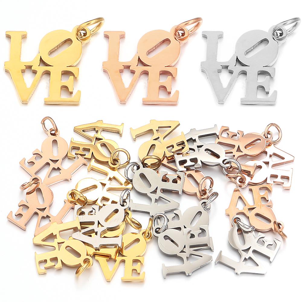2pcs/lot Stainless Steel Love Charms Classic Polish Charms Pendants For Jewelry Making DIY Handmade Necklace Pendant Accessories
