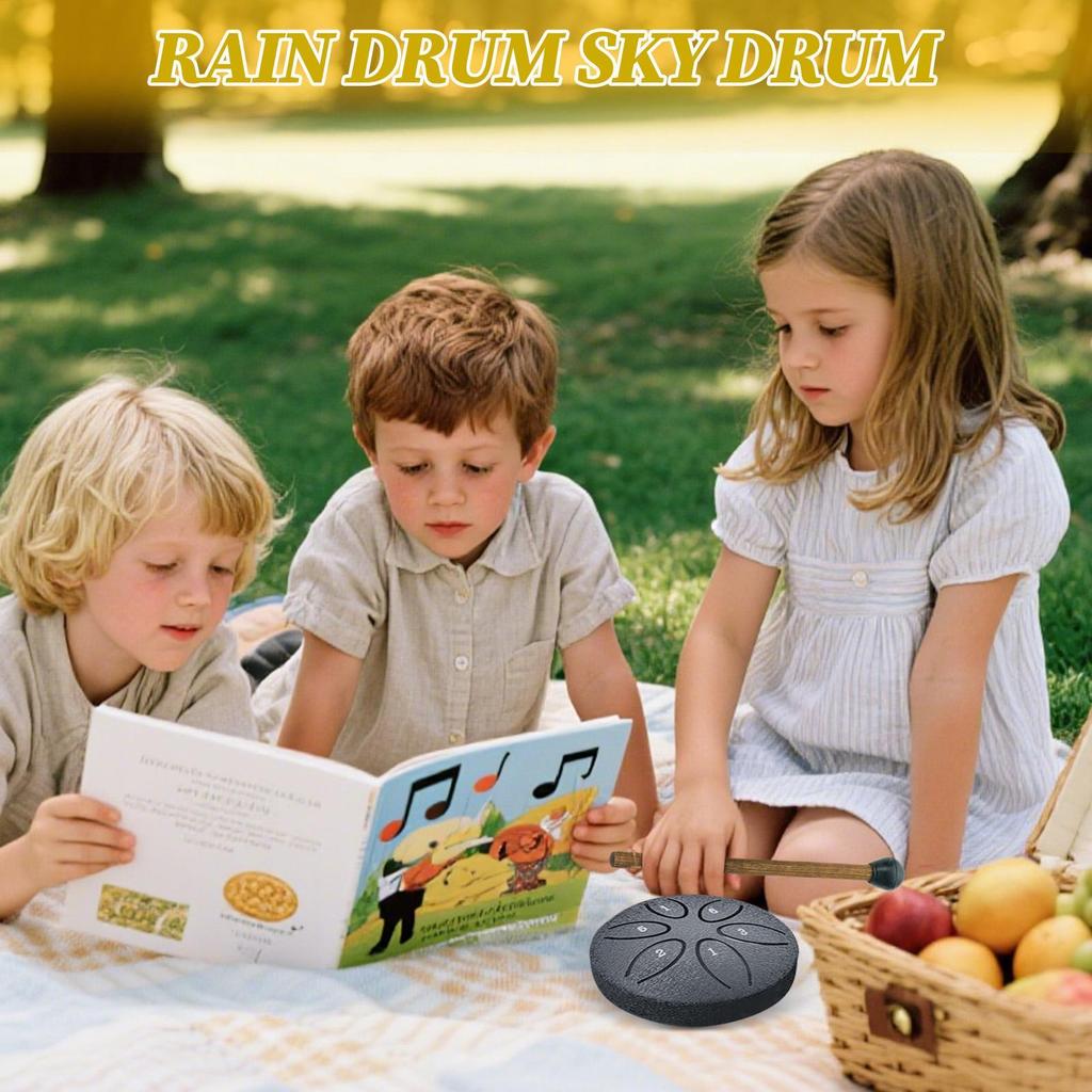 Rain Drum for Outside 3 Inch 6 Notes Steel Tongue Drum for Outdoor Educational Healing Music Instrument for Beginners School
