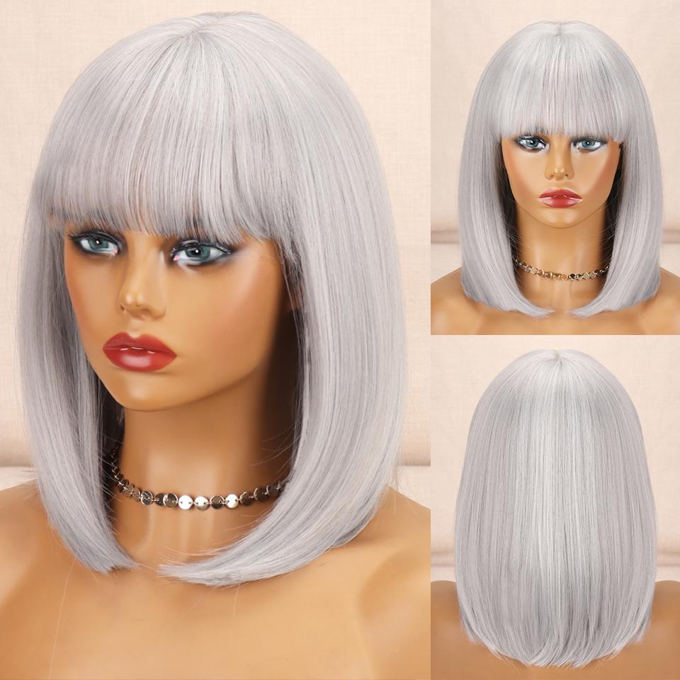 MISSQUEEN Synthetic Brown Gradient Bangs Bob Wig Shoulder-length Straight Wig Suitable for Female Role Daily Wig Heat-resistant Fiber