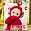 Customizable Teletubbies Throw Blanket – Personalized Name, All-Season Cozy Snug Blanket, Machine Washable, Personalized Blanket